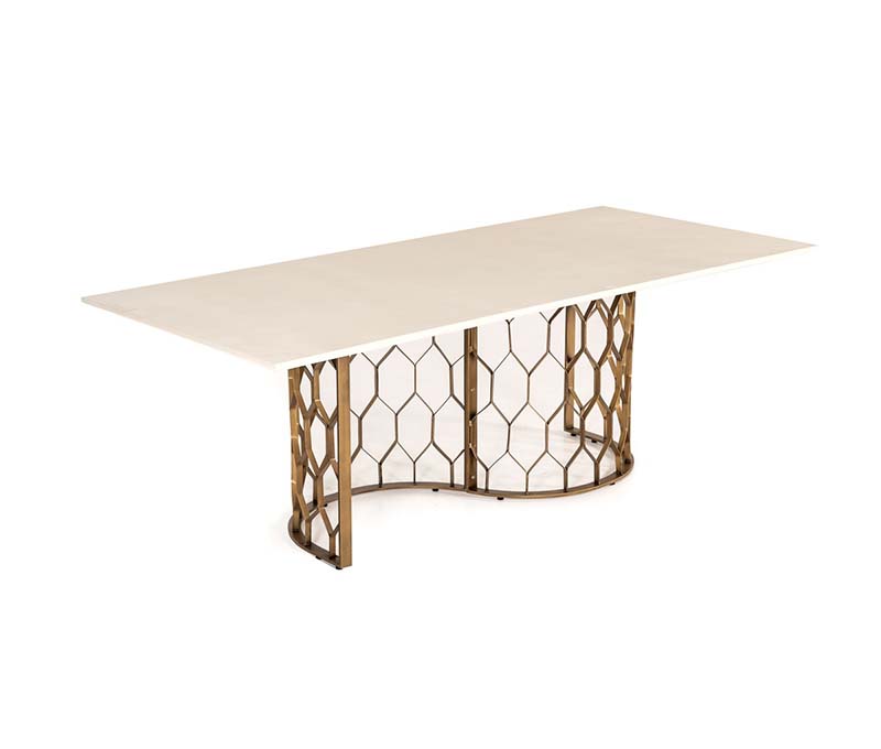 VG - FAYE WHITE CONCRETE & ANTIQUE BRASS DINING TABLE