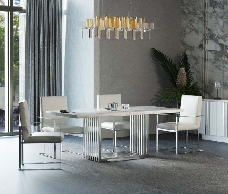 VG - KINGSLEY MARBLE & STAINLESS STEEL DINING TABLE