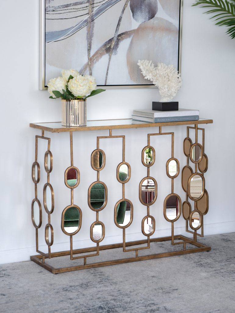 AB - METAL CONSOLE TABLE WITH MIRROR TOP