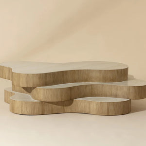 SP-GEDDES COFFEE TABLE-TRAVERTINE LOOK - CREAM