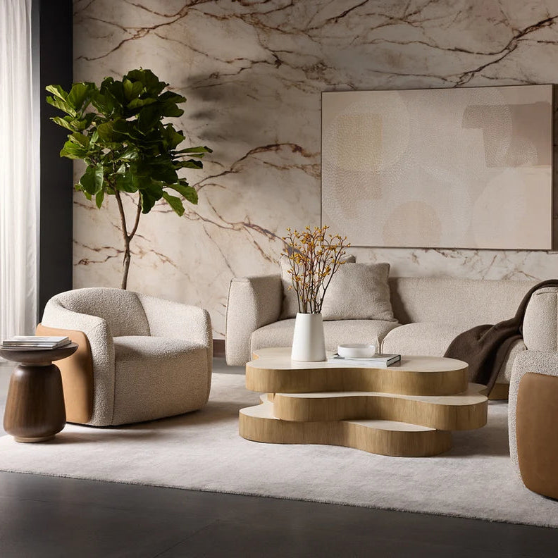 SP-GEDDES COFFEE TABLE-TRAVERTINE LOOK - CREAM