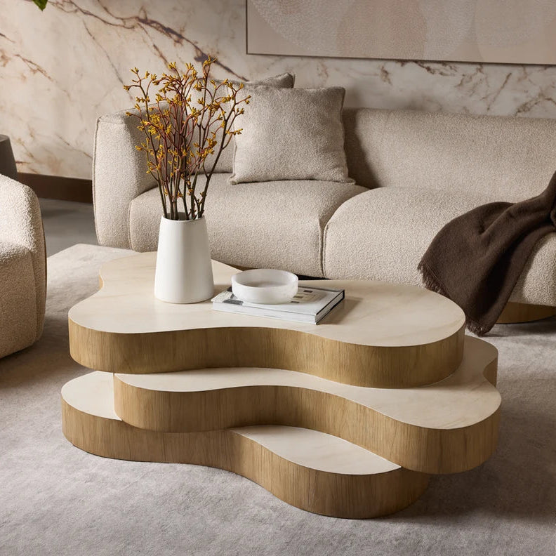SP-GEDDES COFFEE TABLE-TRAVERTINE LOOK - CREAM