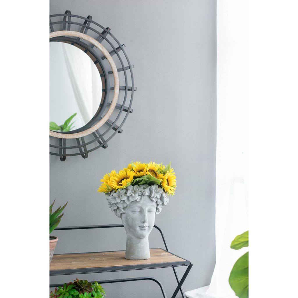 AB-Gray Cement Female Head Bust Planter