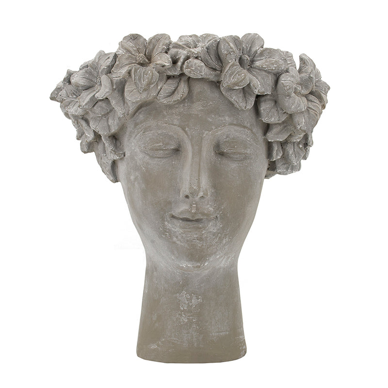 AB-Gray Cement Female Head Bust Planter