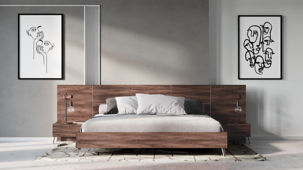 VG -NOVA DOMUS BROOKLYN - ITALIAN MODERN WALNUT BED + NIGHTSTANDS SET