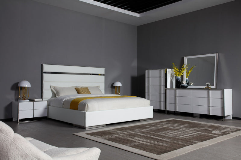 VG - MODREST CARTIER - MODERN WHITE VEGAN LEATHER + STAINLESS STEEL BED