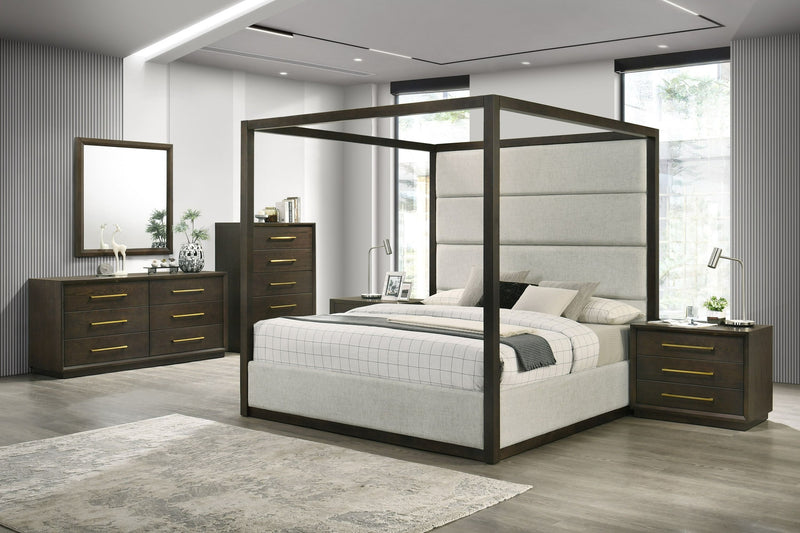 VG - MODREST MANHATTAN - CONTEMPORARY CANOPY BROWN OAK BED