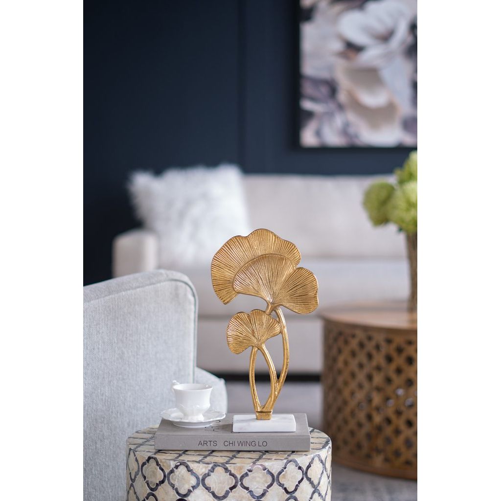 AB-Decorative Gold Leaf Sculpture with Square Marble Base