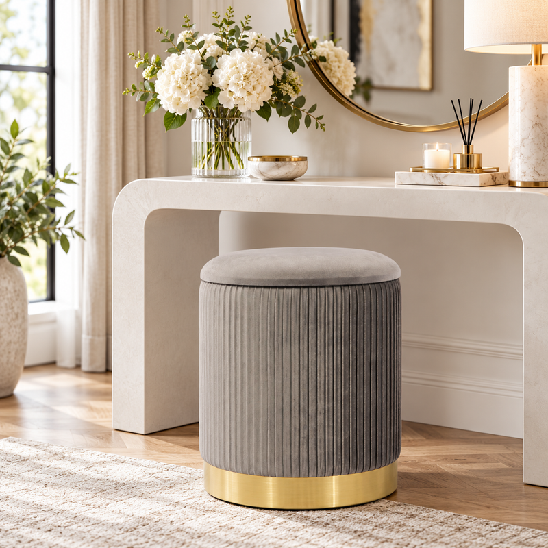 TV - ZOE GREY VELVET STORAGE OTTOMAN