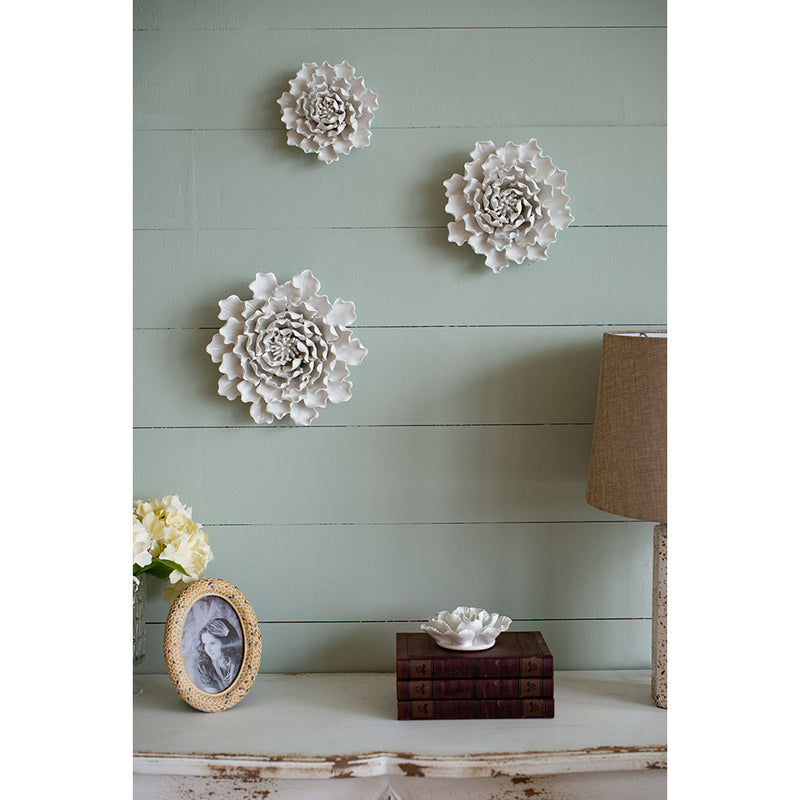 AB-Handmade Cream Ceramic Flower Wall Decor Accent