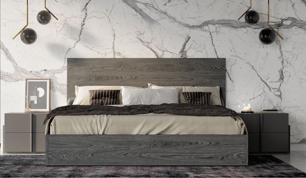 VG -NOVA DOMUS LUCIA MATTE GREY  BED AND 2 NIGHT STANDS