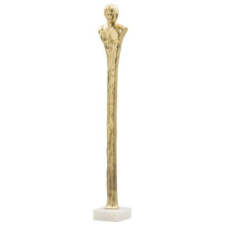AB-Elongated Gold Roman Statue on White Marble Base