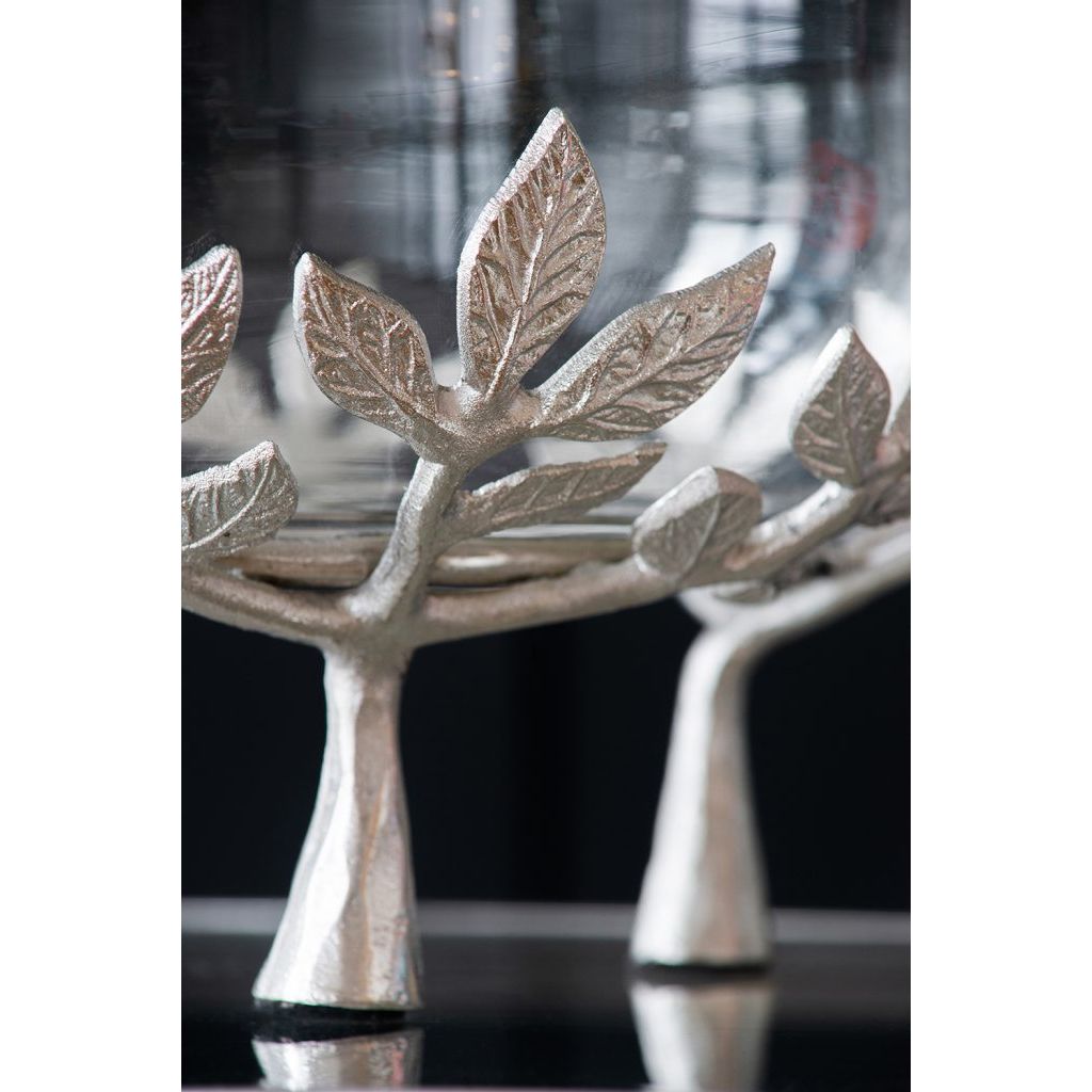 AB - SILVER DECORATIVE ALUMINIUM & GLASS BOWL