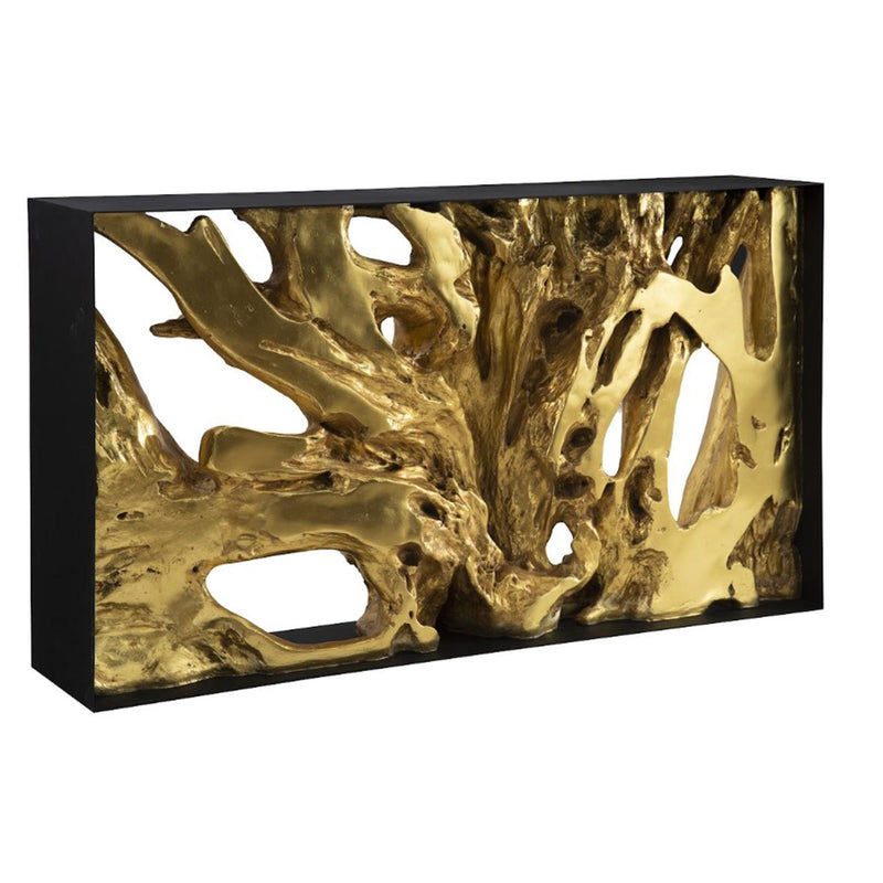 PC- CAST ROOT METAL FRAMED CONSOLE TABLE, RESIN, GOLD LEAF, SM