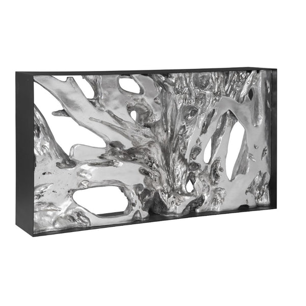 PC- CAST ROOT METAL FRAMED CONSOLE TABLE, RESIN, SILVER LEAF, SM