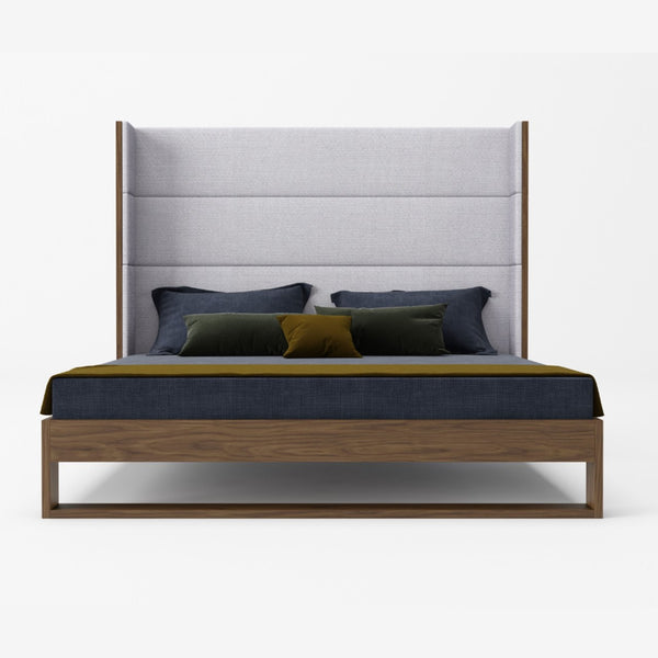 VG -MODREST HELENORA - CONTEMPORARY GREY FABRIC & WALNUT TRIM BED