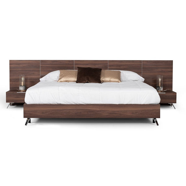 VG -NOVA DOMUS BROOKLYN - ITALIAN MODERN WALNUT BED + NIGHTSTANDS SET