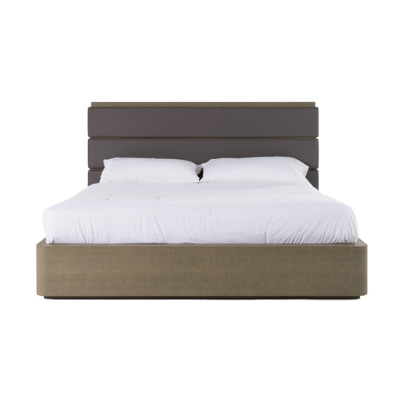 VG - MODREST LOIS - MODERN GREY LEATHER & BEIGE SHAGREEN BED