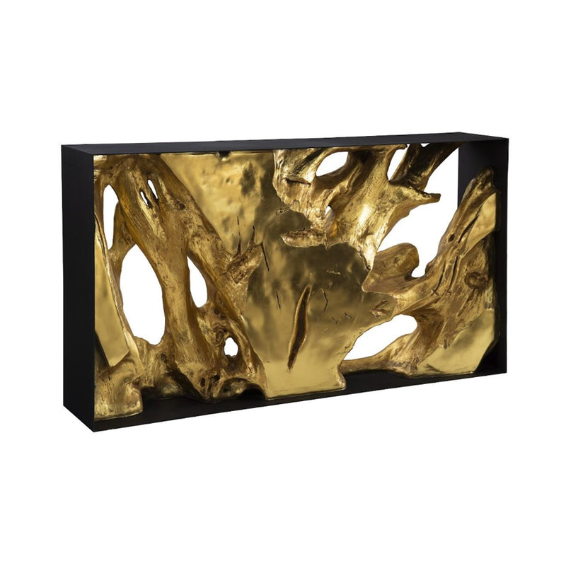 PC- CAST ROOT METAL FRAMED CONSOLE TABLE, RESIN, GOLD LEAF, SM