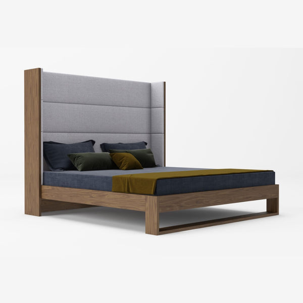 VG -MODREST HELENORA - CONTEMPORARY GREY FABRIC & WALNUT TRIM BED