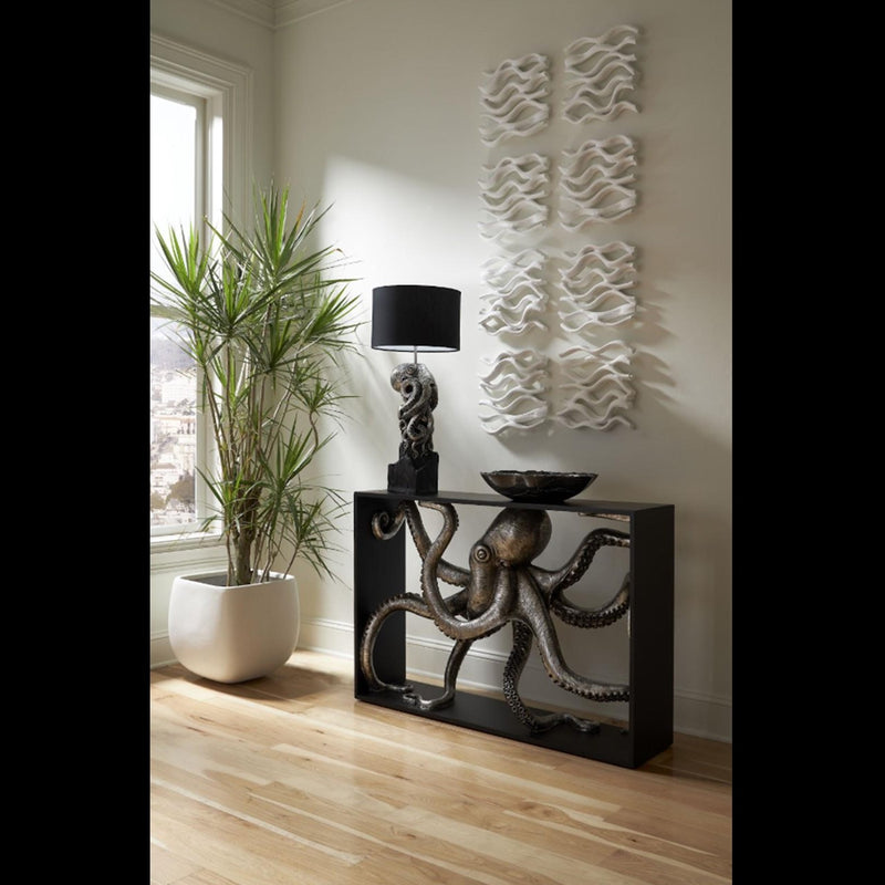 PC- OCTO FRAMED CONSOLE TABLE, WOOD FRAME, SILVER LEAF