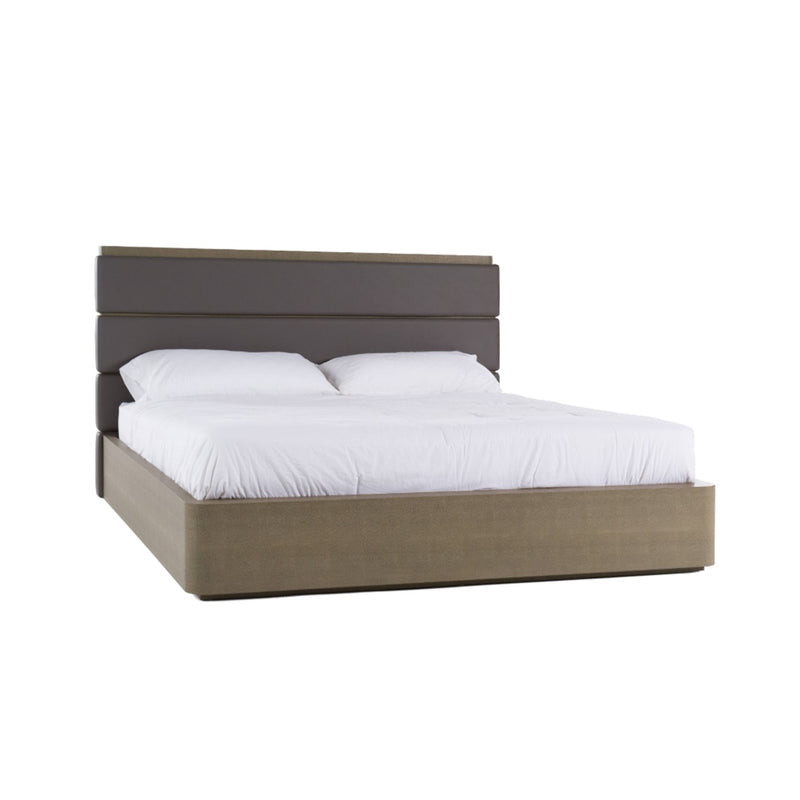 VG - MODREST LOIS - MODERN GREY LEATHER & BEIGE SHAGREEN BED