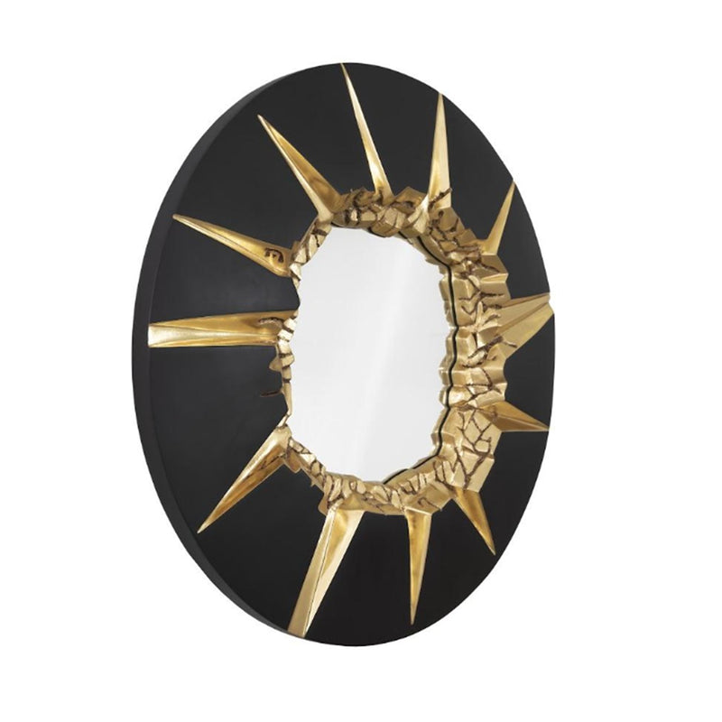 PC- CIRCULAR CRACKED MIRROR, BLACK & GOLD