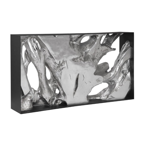 PC- CAST ROOT METAL FRAMED CONSOLE TABLE, RESIN, SILVER LEAF, SM