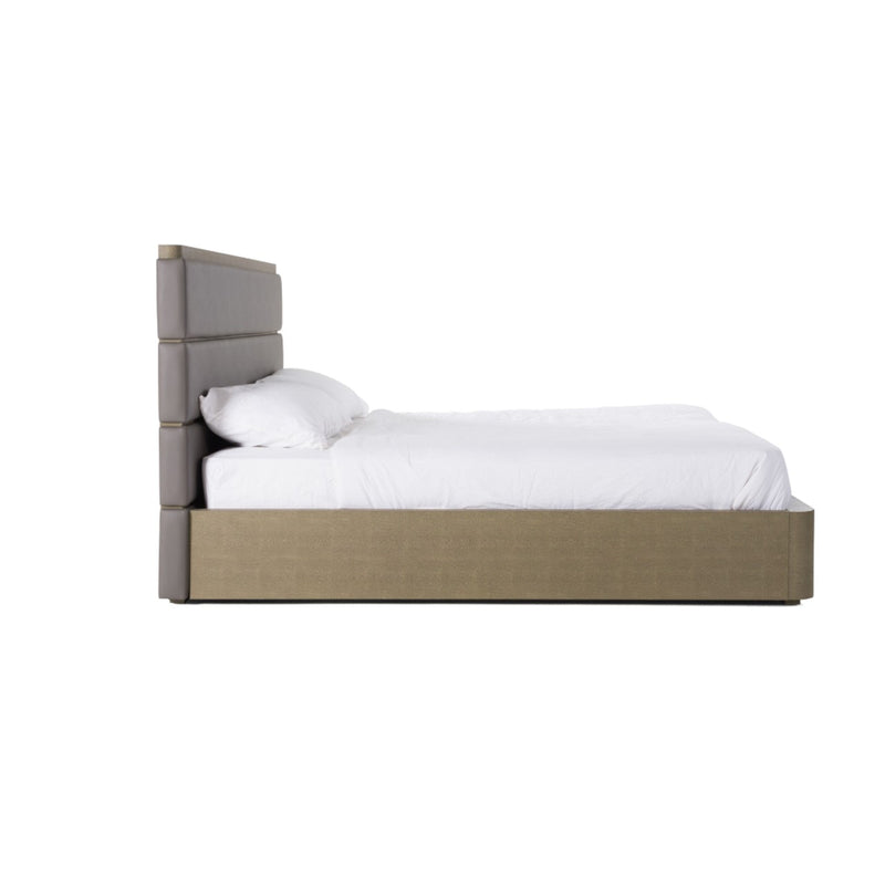 VG - MODREST LOIS - MODERN GREY LEATHER & BEIGE SHAGREEN BED