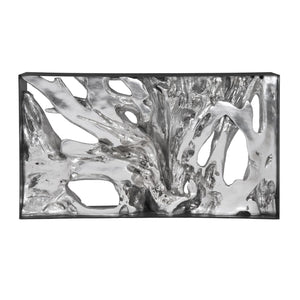 PC- CAST ROOT METAL FRAMED CONSOLE TABLE, RESIN, SILVER LEAF, SM