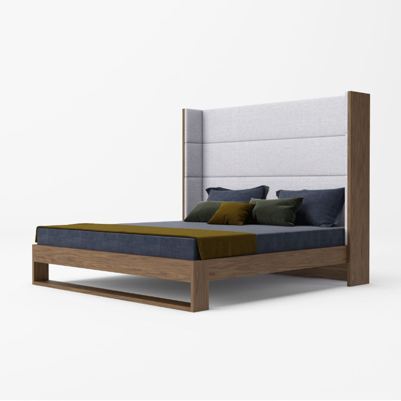 VG -MODREST HELENORA - CONTEMPORARY GREY FABRIC & WALNUT TRIM BED