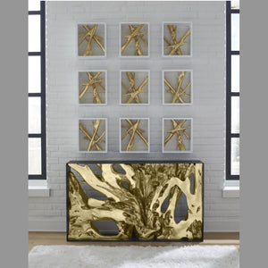 PC- CAST ROOT METAL FRAMED CONSOLE TABLE, RESIN, GOLD LEAF, SM