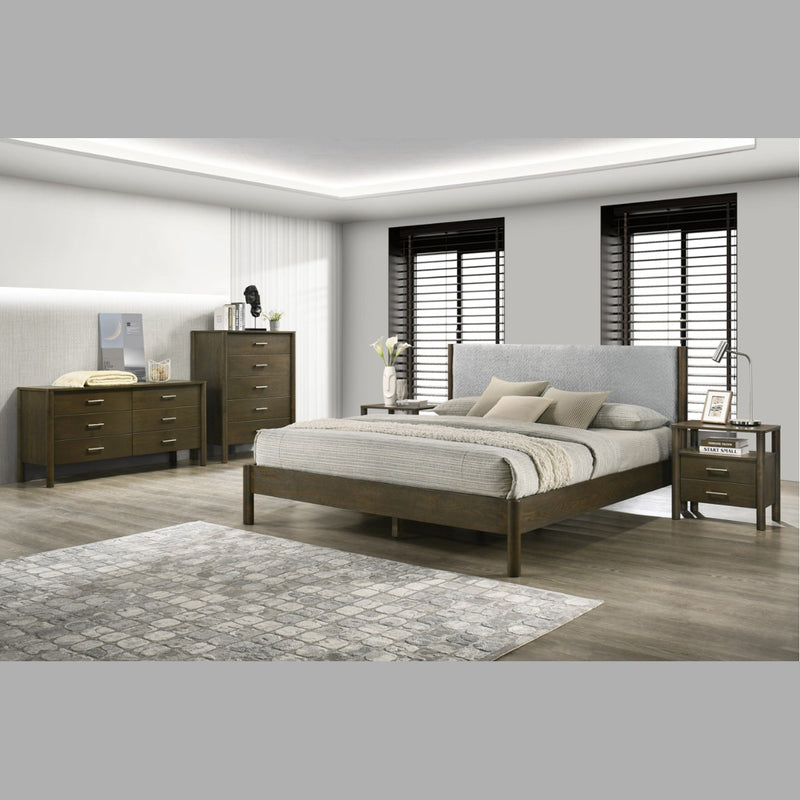 VG- MODREST CAROLINA - MODERN GREY FABRIC + WENGE BED