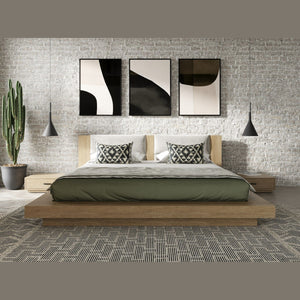 VG - NOVA DOMUS FANTASIA - CONTEMPORARY WALNUT & GREY BED WITH TWO NIGHTSTANDS
