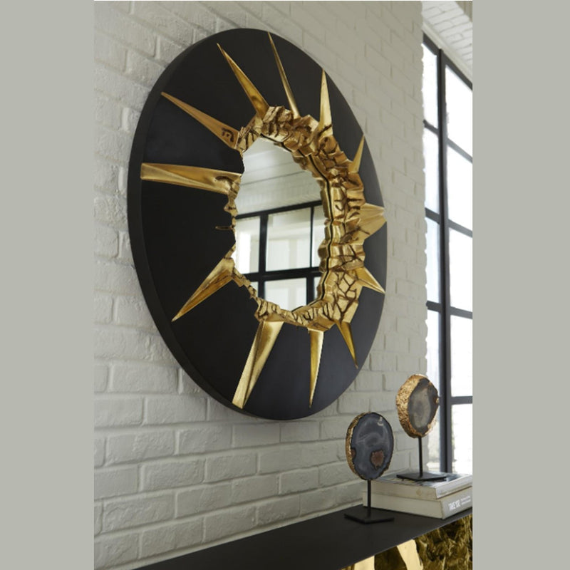 PC- CIRCULAR CRACKED MIRROR, BLACK & GOLD