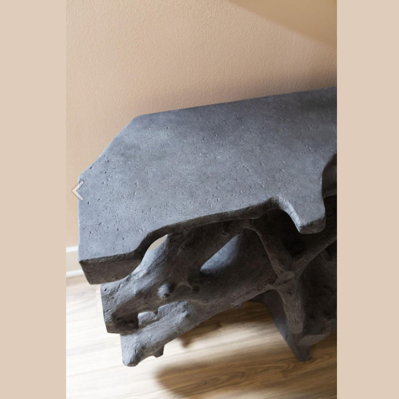 PC- BEAU CAST ROOT CONSOLE TABLE, CHARCOAL STONE