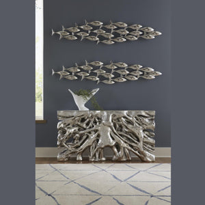 PC- SCHOOL OF FISH WALL ART, SILVER LEAF