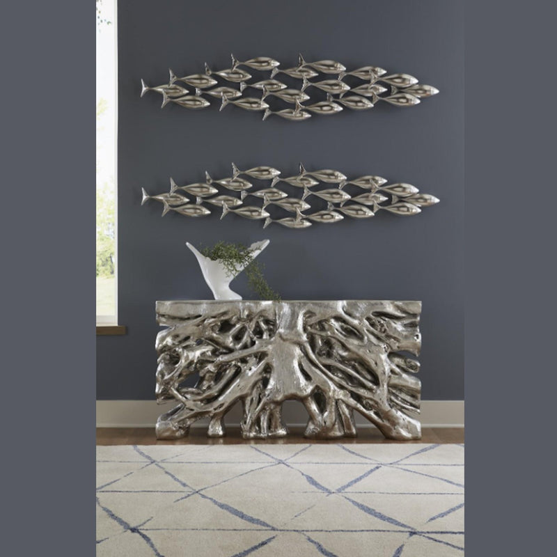 PC- SCHOOL OF FISH WALL ART, SILVER LEAF