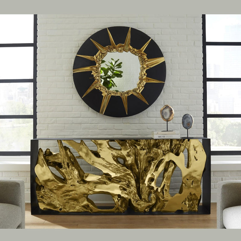 PC- CIRCULAR CRACKED MIRROR, BLACK & GOLD