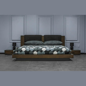 VG - NOVA DOMUS FANTASIA - DARL WALNUT/DARK GREY BED AND TWO NIGHTSTANDS