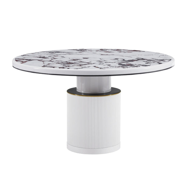 TV - VANESSA WHITE MARBLE LACQUER ROUND DINING TABLE