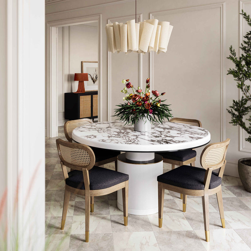 TV - VANESSA WHITE MARBLE LACQUER ROUND DINING TABLE