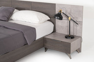 VG -NOVA DOMUS BRONX ITALIAN MODERN FAUX CONCRETE & GREY BED + 2 NIGHTSTANDS SET