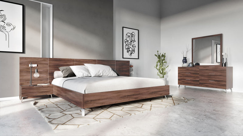 VG -NOVA DOMUS BROOKLYN - ITALIAN MODERN WALNUT BED + NIGHTSTANDS SET