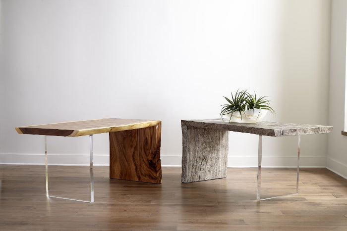 PC - Waterfall Desk Gray Stone, Acrylic Leg