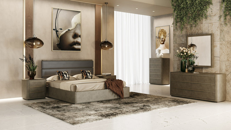 VG - MODREST LOIS - MODERN GREY LEATHER & BEIGE SHAGREEN BED