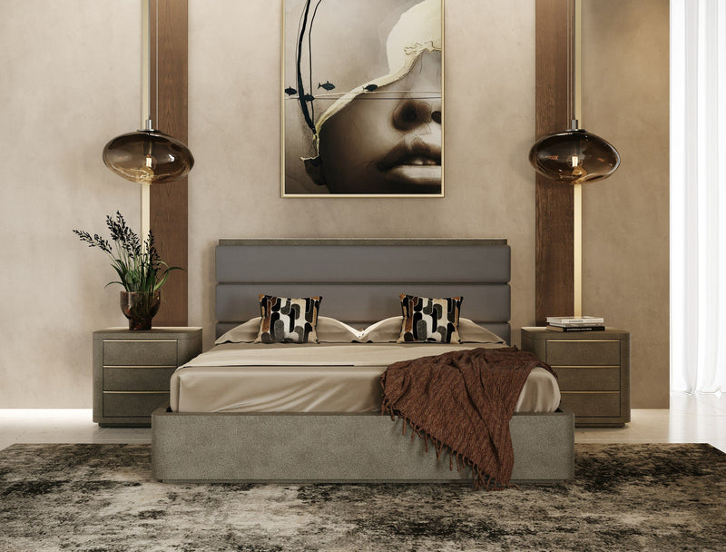 VG - MODREST LOIS - MODERN GREY LEATHER & BEIGE SHAGREEN BED