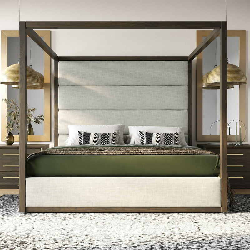 VG - MODREST MANHATTAN - CONTEMPORARY CANOPY BROWN OAK BED