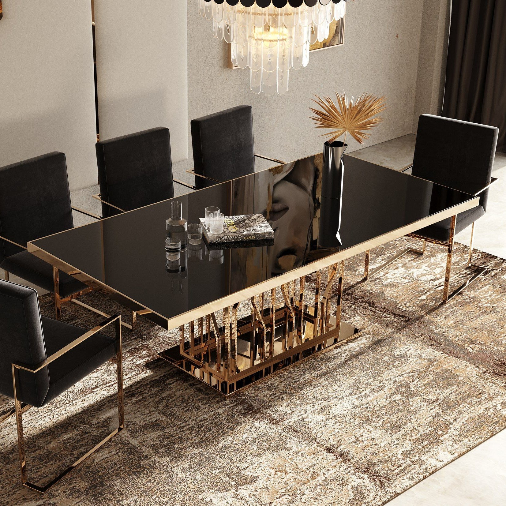 VG - MARSTON BLACK GLASS DINING TABLE