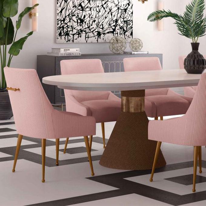 TV - BEATRIX PLEATED BLUSH VELVET SIDE DINING CHAIR